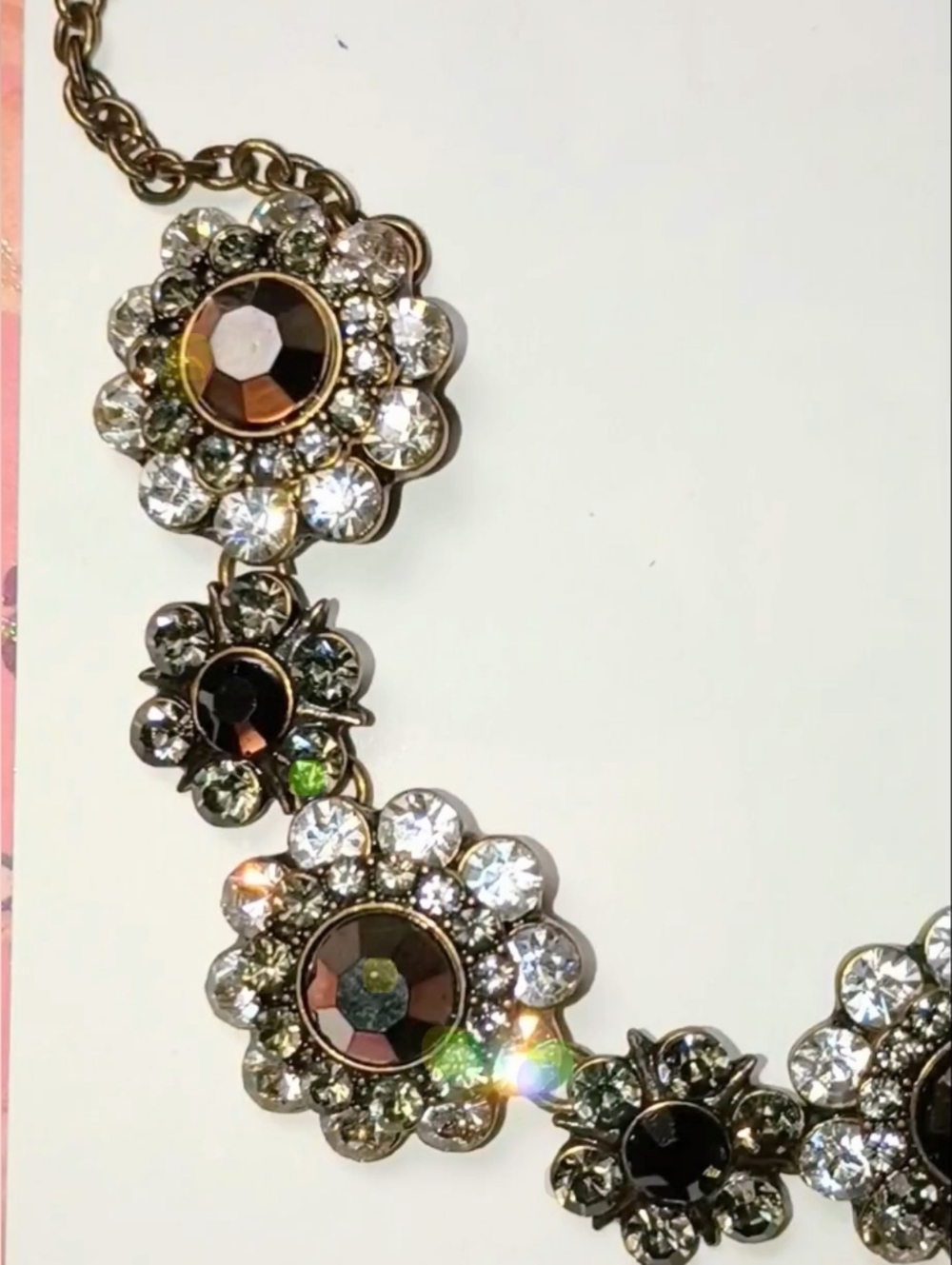 Rhinestone Flowers Choker Necklace with Black Diamond AB Crystals & Smokey Topaz
